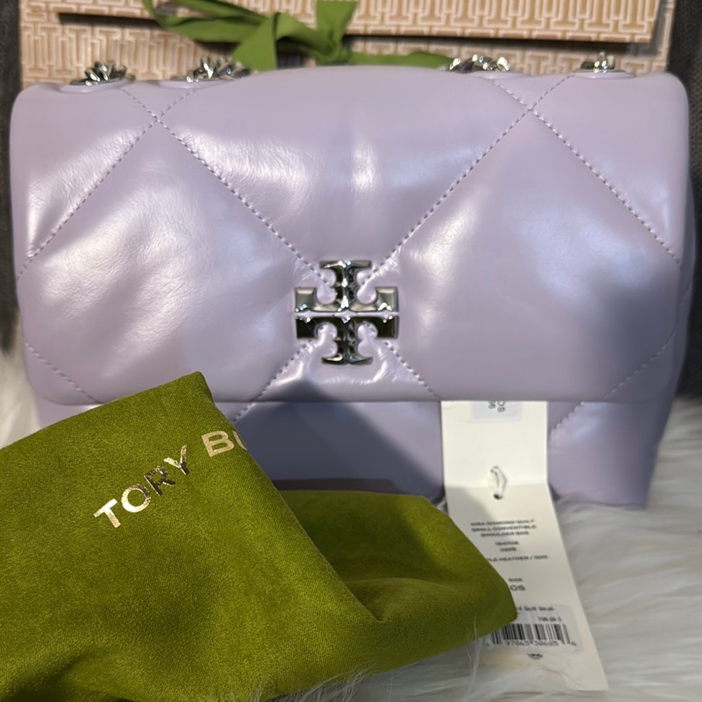 Tory Burch Purple Quilted Shoulder Bag with Silver Emblem